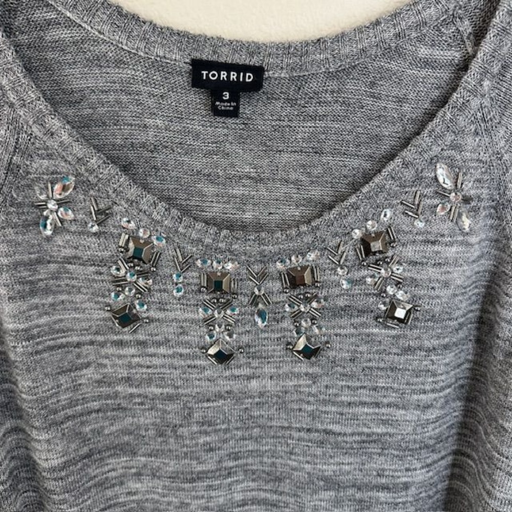 Torrid Gray Bling Rhinestone Pullover Knit Women's Sweater Size 3 22/24